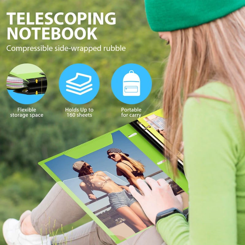 ووت آي WOT I 2-Pack Telescoping 3 Ring Binder Notebooks - غطاء قابل للتخصيص، 5 فواصل ومجلد جيب في منظم واحد رفيع (60 ورقة متضمنة)، أخضر - Image 2